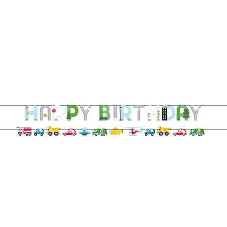 Creative Converting Transportation Time City Life Happy Birthday Letter and Vehicle Ribbon Banners, 24PK 372450